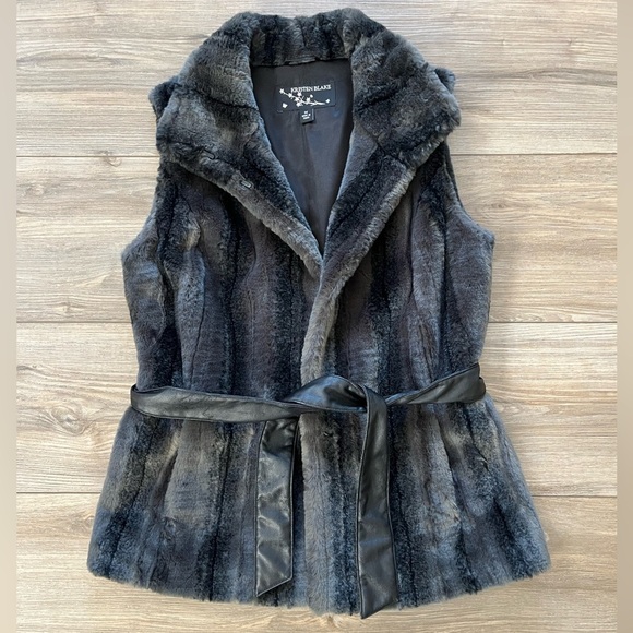 Kristen Blake Jackets & Blazers - Kristen Blake Black and Gray Faux Fur Vest with Belt Medium